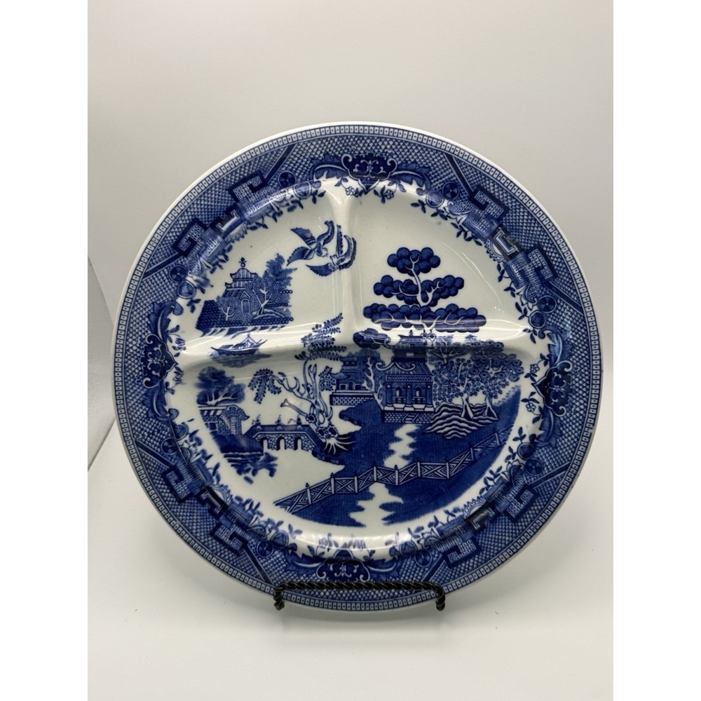 Vtg‎ Standard Grill Plate Buffalo China RDH Blue Willow Divided 10.25" Plate